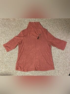 Heathered Pink Button Cowl Neck Top